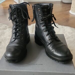 Aquatalia Black Leather Combat Boots